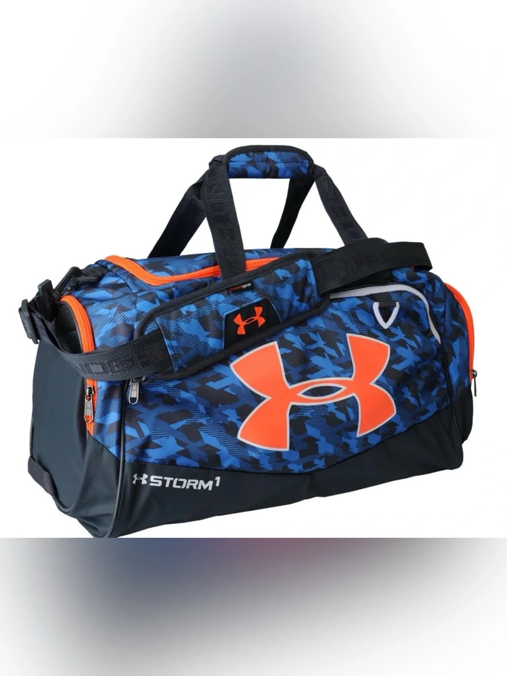Under Armour Blue Camo Duffel with Bright Orange Logo